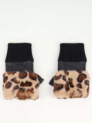 Леопардовые кожаные перчатки с мехом Jayley