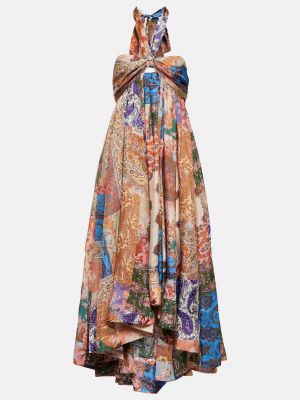 Шелковое длинное платье с принтом Zimmermann