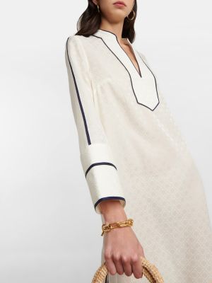 Жакардова памучна копринена макси рокля Tory Burch бяло