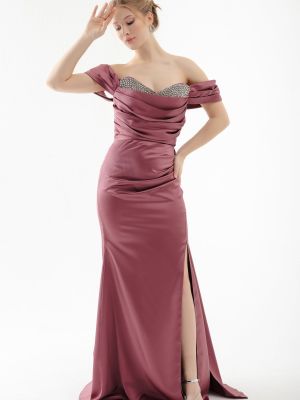 Σατέν βραδινό φόρεμα με λαιμόκοψη boatneck Lafaba ροζ