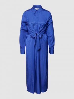 Lniana sukienka z kołnierzykiem Selected Femme niebieska