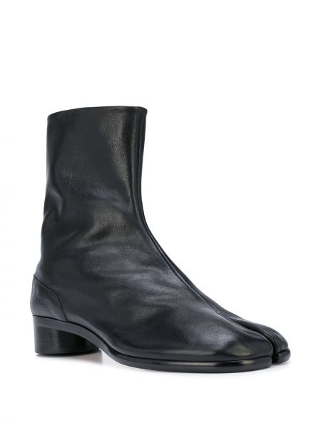 Kožené kotníkové boty na podpatku na nízkém podpatku Maison Margiela černé