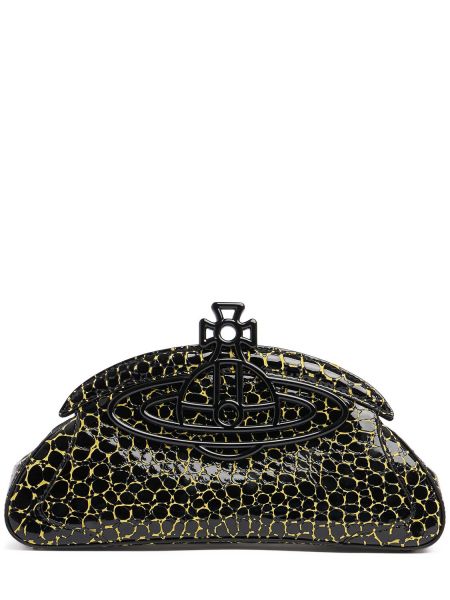 Kožna clutch torbica od lakirane kože s printom Vivienne Westwood crna