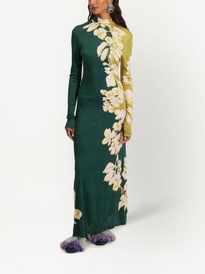 Sukienka długa w kwiatki z nadrukiem La Doublej zielona