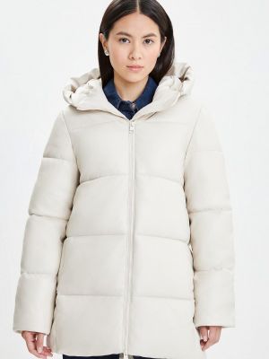 Утепленная кожаная куртка Zarina белая