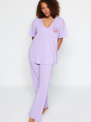Siuvinėta pižama Trendyol violetinė