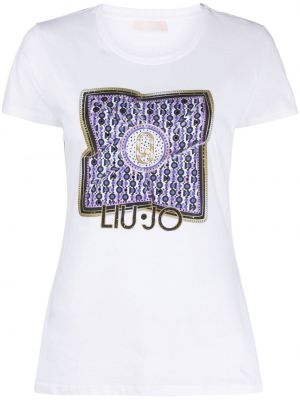 Памучна тениска с принт с кристали Liu Jo