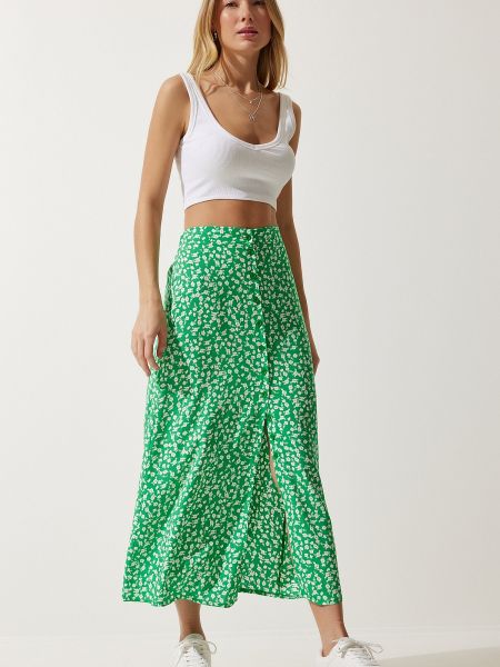 Viskózová sukňa Happiness İstanbul zelená