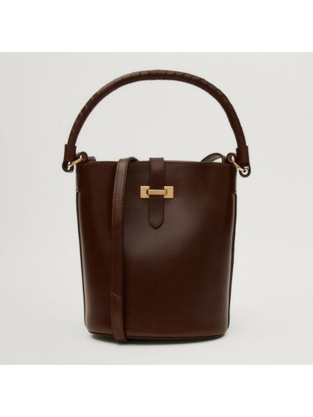 Кожаная сумка через плечо с пряжкой Massimo Dutti коричневая