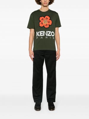 Koszulka bawełniana w kwiatki z nadrukiem Kenzo zielona