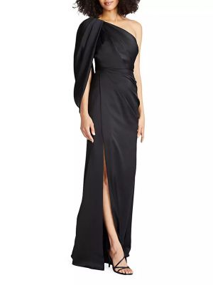 Атласное платье с драпировкой Theia черное