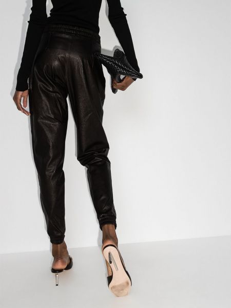 Kožené sportovní kalhoty z imitace kůže Spanx černé