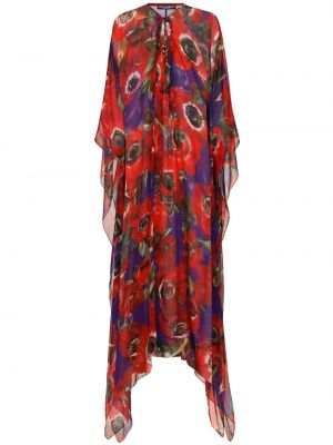 Копринена рокля на цветя с принт Dolce & Gabbana червено