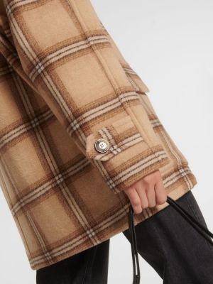 Krótki płaszcz wełniany w kratkę Isabel Marant brązowy
