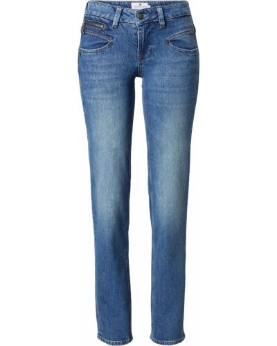 Bavlnené džínsy s rovným strihom s vysokým pásom na zips Freeman T. Porter - modrá