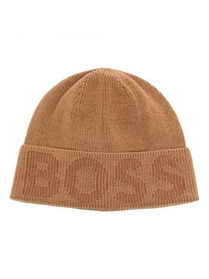 Жакардова плетена шапка Boss кафяво