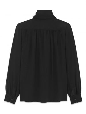Jedwabna bluzka z kokardką Saint Laurent czarna