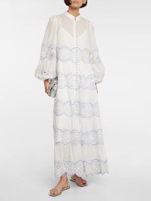 Pamučna maksi haljina s čipkom Zimmermann bijela