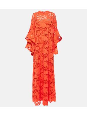 Mežģīņu maksi kleita ar ziediem Oscar De La Renta oranžs