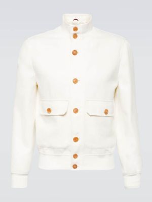 Jedwabna lniana kurtka wełniana Brunello Cucinelli biała
