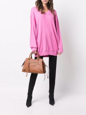 Pull en tricot à col v Balenciaga rose