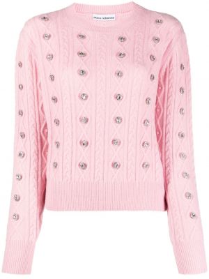 Sweter z okrągłym dekoltem z kryształkami Rabanne różowy