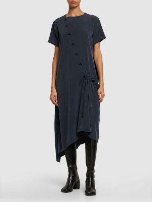 Asimetrična obleka z gumbi iz krep tkanine Yohji Yamamoto modra