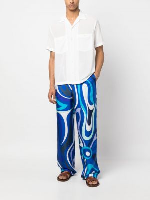 Jedwabne spodnie z nadrukiem relaxed fit Pucci niebieskie