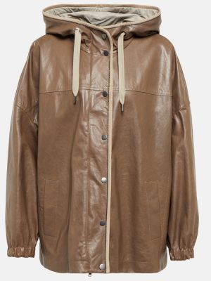 Oversized usnjena jakna Brunello Cucinelli rjava