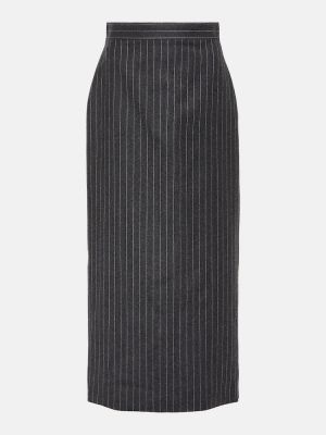 Pruhovaná vlnená midi sukňa Alexander Mcqueen sivá