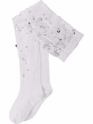 Чорапи под коляното с кристали Miu Miu бяло
