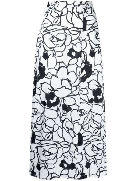 Květinové hedvábné vzorované sukně s vysokým pasem Ronny Kobo - bílá