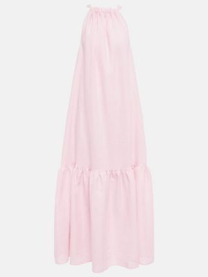 Lanena dolga obleka Asceno roza