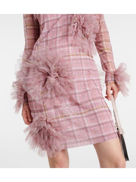 Kostkované šaty Acne Studios růžové