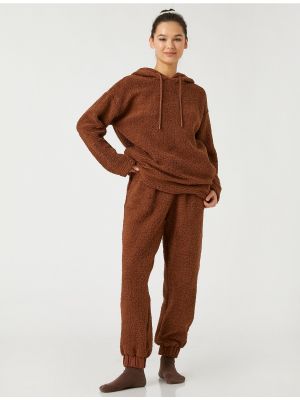 Pidžama s vezicama s džepovima s čipkom Koton smeđa