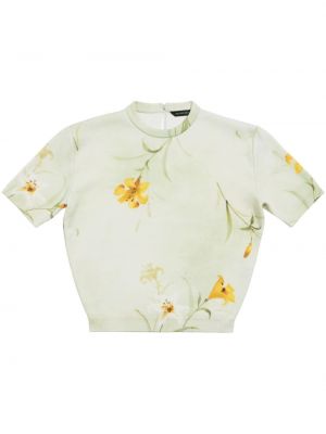 Dzianinowa bluzka w kwiatki z nadrukiem Balenciaga zielona