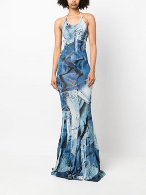 Sukienka długa z nadrukiem Moschino niebieska