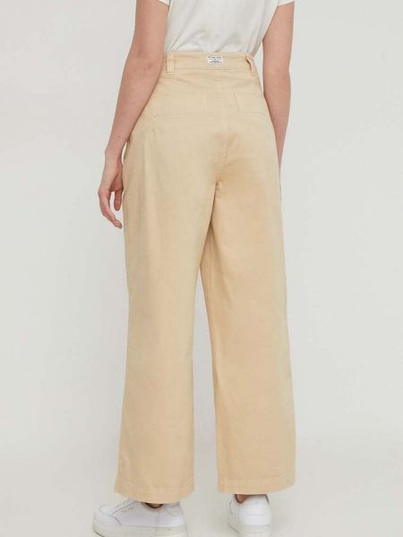 Jednobarevné kalhoty s vysokým pasem Pepe Jeans béžové