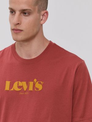 Bavlněné tričko s potiskem Levi's červené
