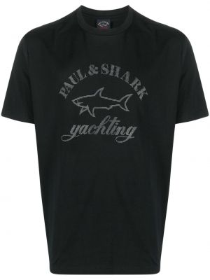 Тениска с принт светлоотразителна Paul & Shark черно