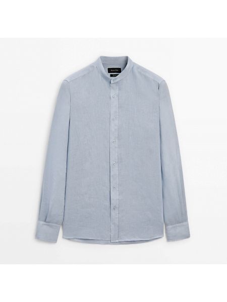 Льняная рубашка с воротником стойка Massimo Dutti голубая