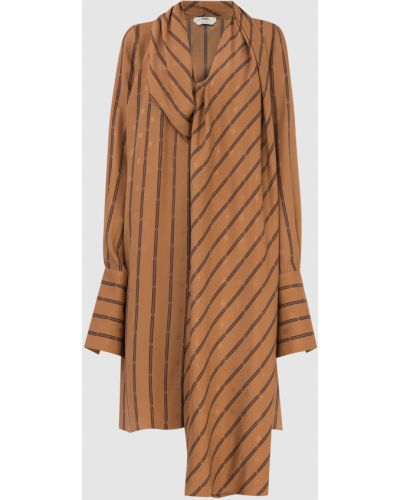 Шовкове Сукня з візерунком Fendi, коричневе