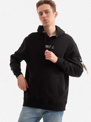 Pamučna hoodie s kapuljačom Alpha Industries crna