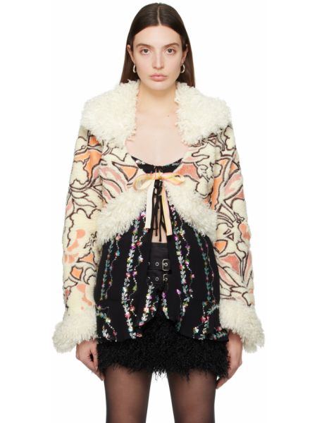 Кремового цвета Кардиган с вышивкой в стиле модерн Anna Sui