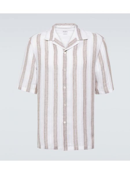 Camisa de lino a rayas Brunello Cucinelli blanco