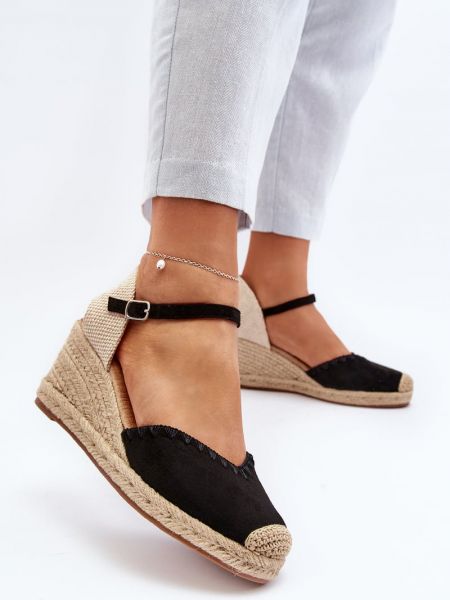 Sandale din piele de căprioară cu pană Kesi negru
