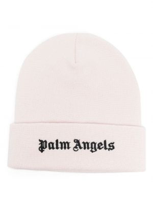 Haftowana czapka wełniana Palm Angels różowa