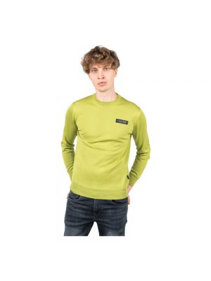 Sweter z wełny merino sportowy Plein Sport zielony