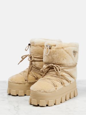Кожени зимни обувки за сняг Prada бежово