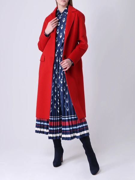 Кашемировое пальто с мехом второй меховой красное